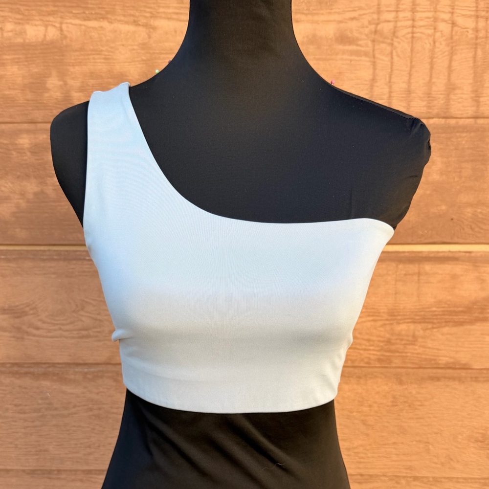 girlfriend collective One-Shoulder light blue Crop Top bra